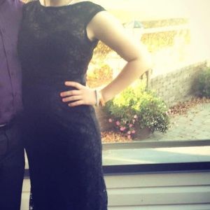 Long back lace dress.